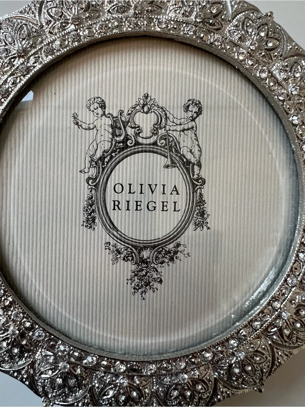 Olivia Riegel Ornate Silver and Rhinestone Round Picture Frame